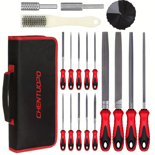File Set 13pcs/57pcs Metal And File Set, T12 Grade Forged Alloy Steel, 4 Large Tools of Semi-Circular/Round/Triangular/Flat, 14 Needle Files And a Pair of Electric Files, a Brush And 36 Sheets of Sandpaper.