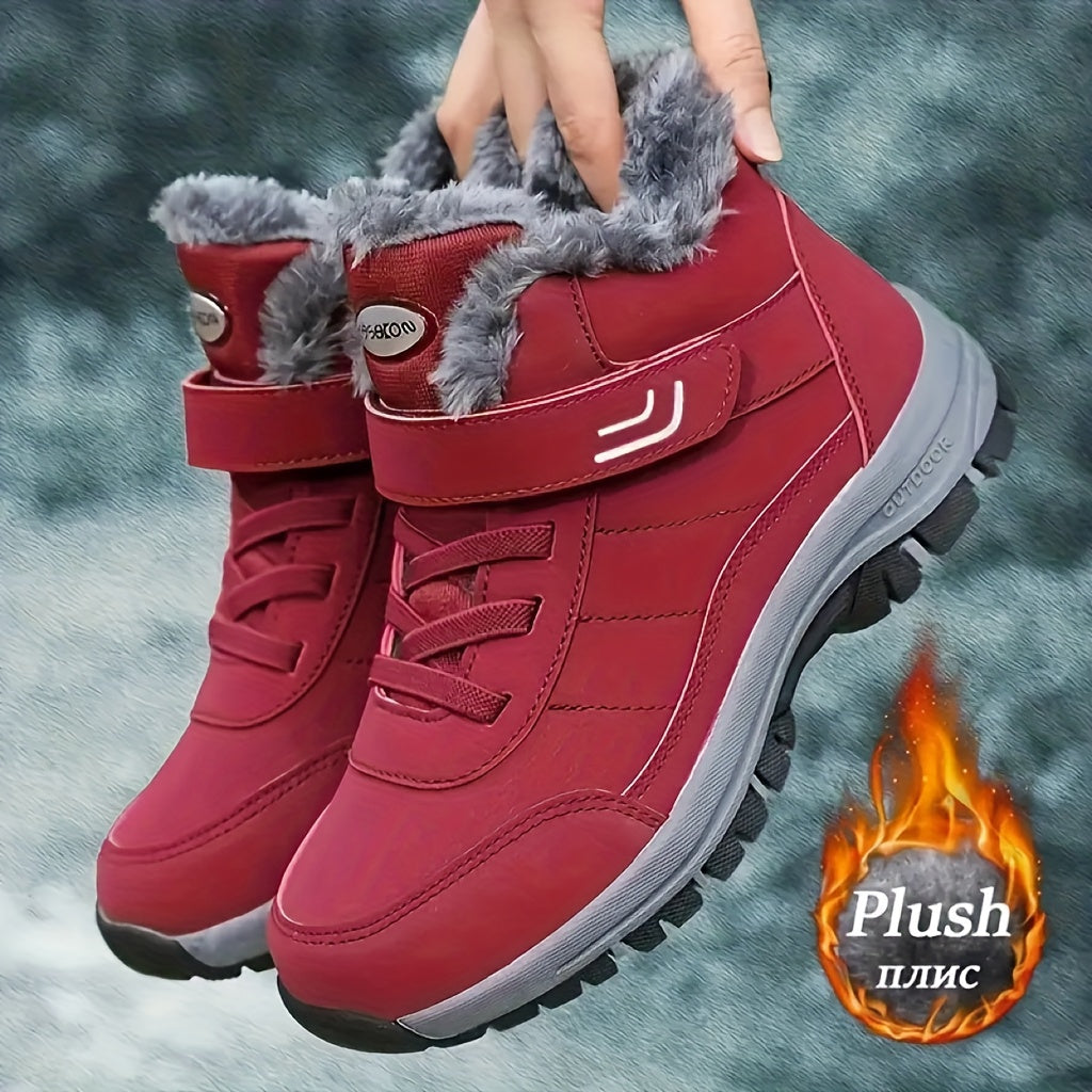 Unisex Heavy-Duty Winter Snow Boots, Thickened Short Boots with PU Upper and Rubber Sole, Striped Anti-Slip Design, Hiking, Mountaineering, and Ice Climbing Shoes, Warm Cold-Weather Footwear, Neutral Sizes Available