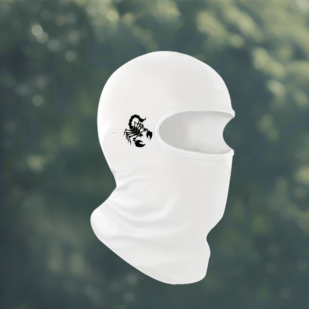 Men'S Breathable Head Cover | Fashionable Black and White Printed Cycling Mask, Windproof Full-Cover Headscarf for Summer Outdoor Activities, Adjustable Headband, Knit Fabric