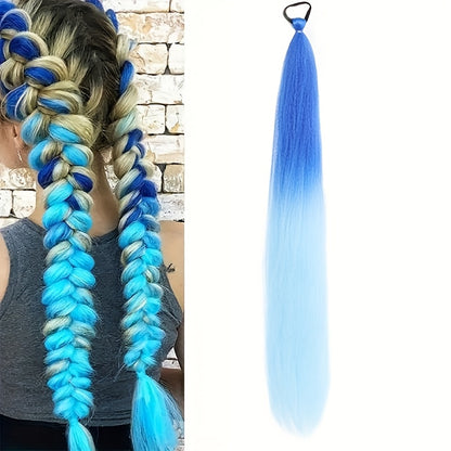26 Inch Rainbow Synthetic Braided Hair Extensions - Luminous Twisted Hair with Vibrant Gradient Colors (Pink to Blue to Purple), Easy Clip-In for Women, Versatile Hairpiece for Parties & Casual Outfits, Party Hairpiece, Gradient Color Hair, Easy Clipin Ha