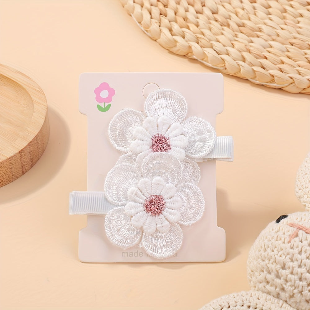 [Adorable Daisy Clips] 2pcs Adorable Darbiny Daisy Hair Clips | Fresh & Cute Fabric Handmade Bangs Accessories with Bow, Perfect for School, Polyester & Iron, Hair Accessories for Girls