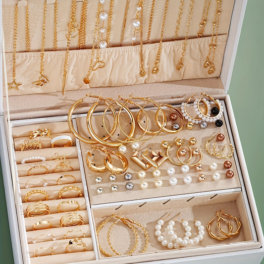A Set of 86 Fashionable And Elegant Jewelry Pieces for Women, Including Necklaces, Earrings, Rings, And Studs, Perfect for Everyday Wear, Versatile for Holidays, And Trendy Gifts (Without a Box)