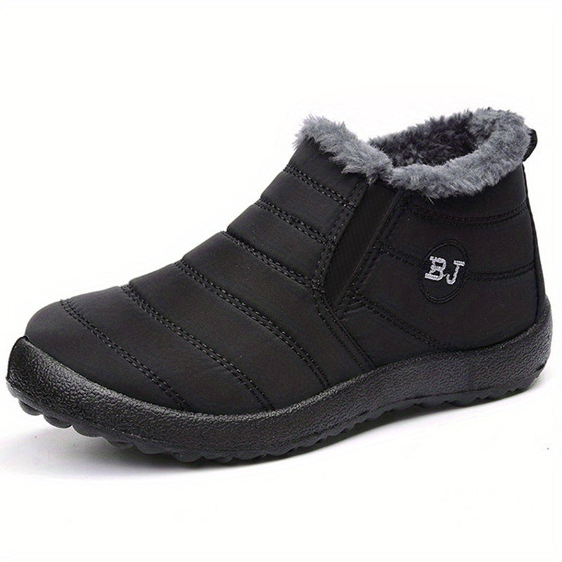 Women's Slip-On Winter Ankle Boots - Cozy Artificial Fur-Lined Interior, Non-Slip Sole, Navy Blue with Logo "B.J." - Warm Booties in Multiple Colors, Women Shoes