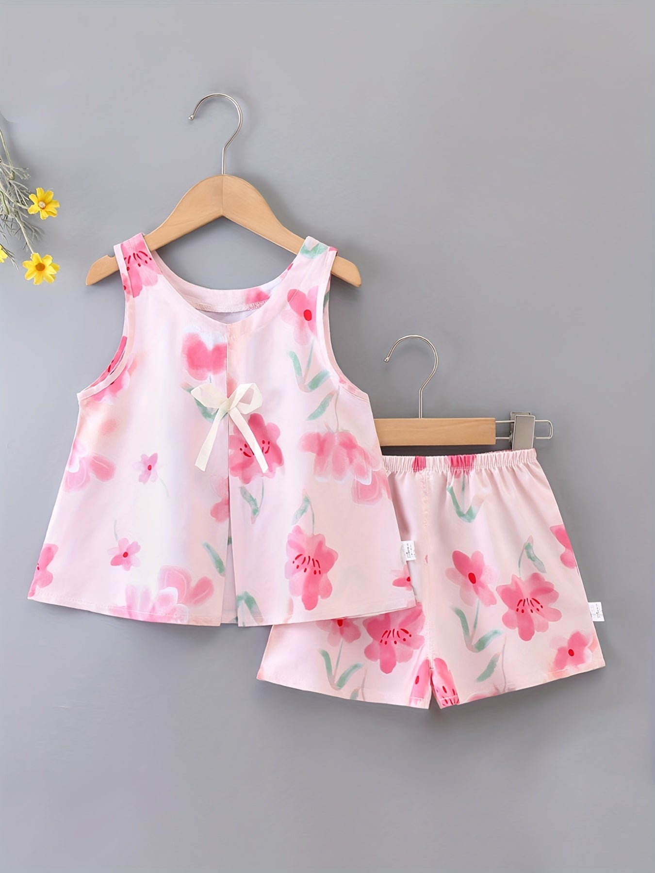 2pcs Set for Girls, Loose and Comfortable Fit, Thin Style, Fashionable and Casual Summer Rayon Tank Top Set for Small to Medium-sized Children, Perfect for Outdoor