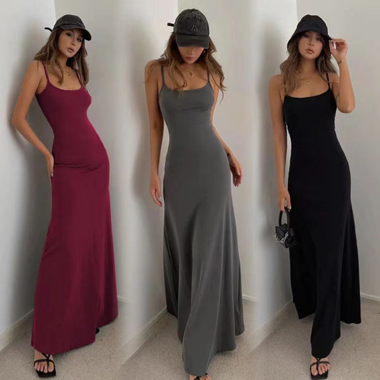 Foreign style sweet and spicy style shows body base suspender long dress high sense waist thin pure desire dress children summer