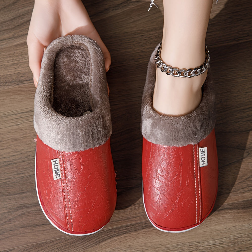 Women's Cozy Winter Slippers - Warm Plush Lined Indoor House Shoes with Thick TPR Sole, Red Faux Cover Upper & Soft Faux Fur Trim, Comfortable Home Footwear for Cold Weather, House Slippers, Women Shoes