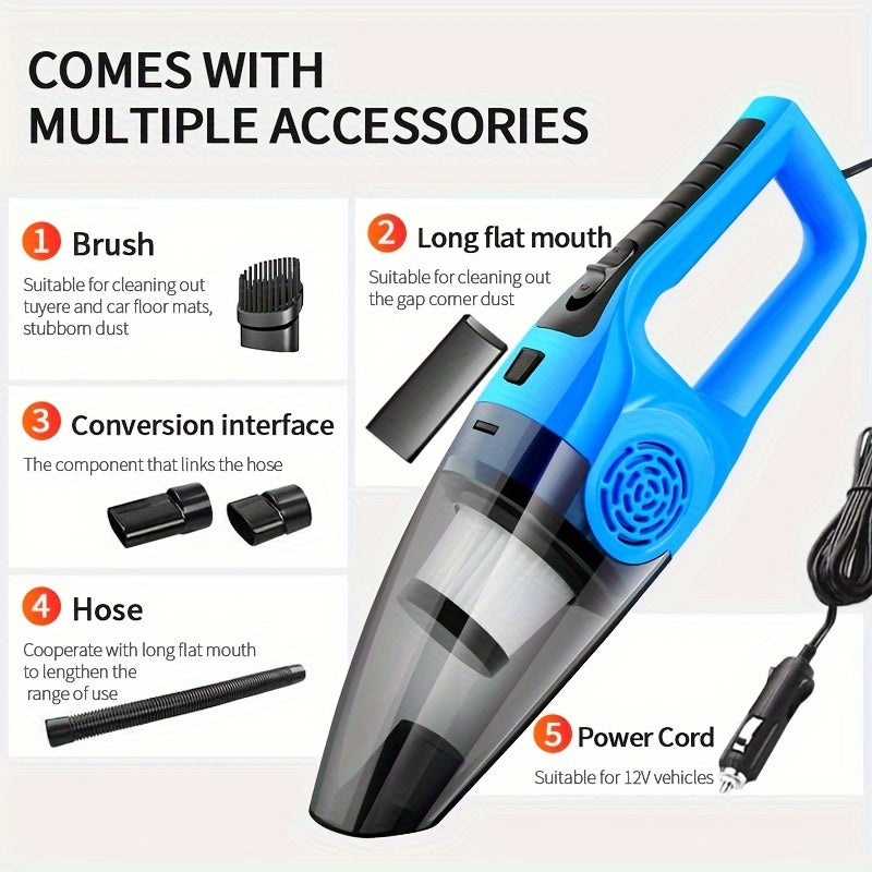 Car Vacuum Cleaner, Handheld Mini 12V Vehicle Vacuum with High Power Suction and Large Capacity, for Cleaning Car Grooves, Crevices, and Pet Hair (Cat/Dog Hair)
