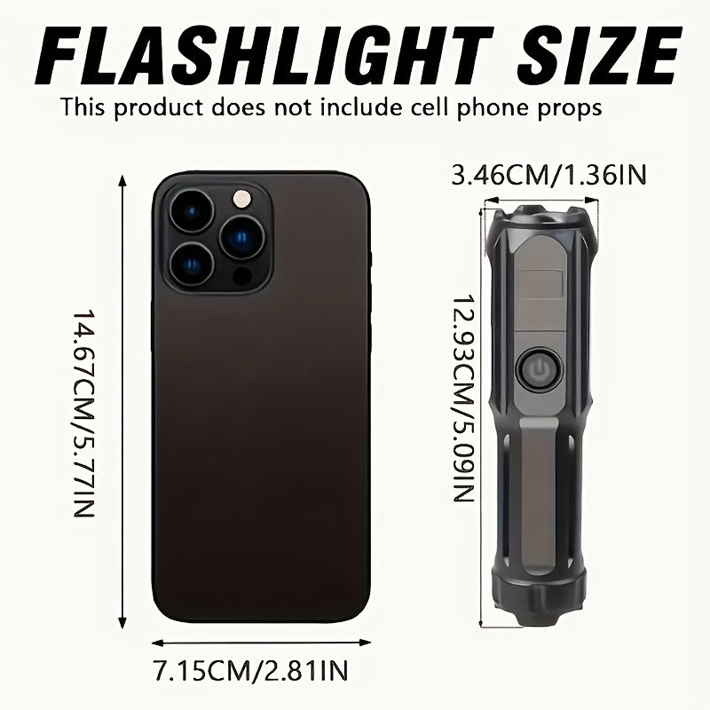 1-Piece Rechargeable LED Flashlight, Portable Mini Type-C Charging, 3 Modes, IP44