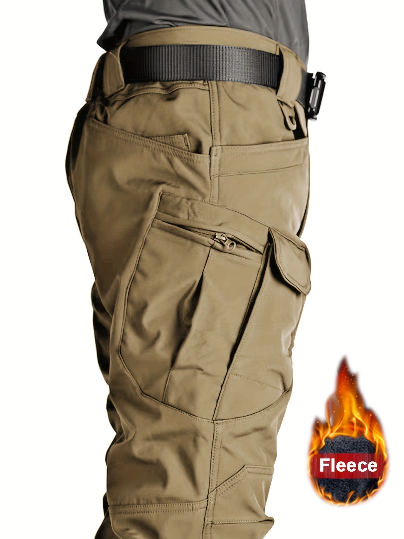 [Thermal Tactical Pants] Men's Heavy-Duty Thermal Tactical Pants with Multi-Pocket Design - Winter Warmth, Solid Color Pants for Outdoor, & Cold Weather - Hand Washable (No Belt Required) - Compatible with Tactical Gear & Everyday Use