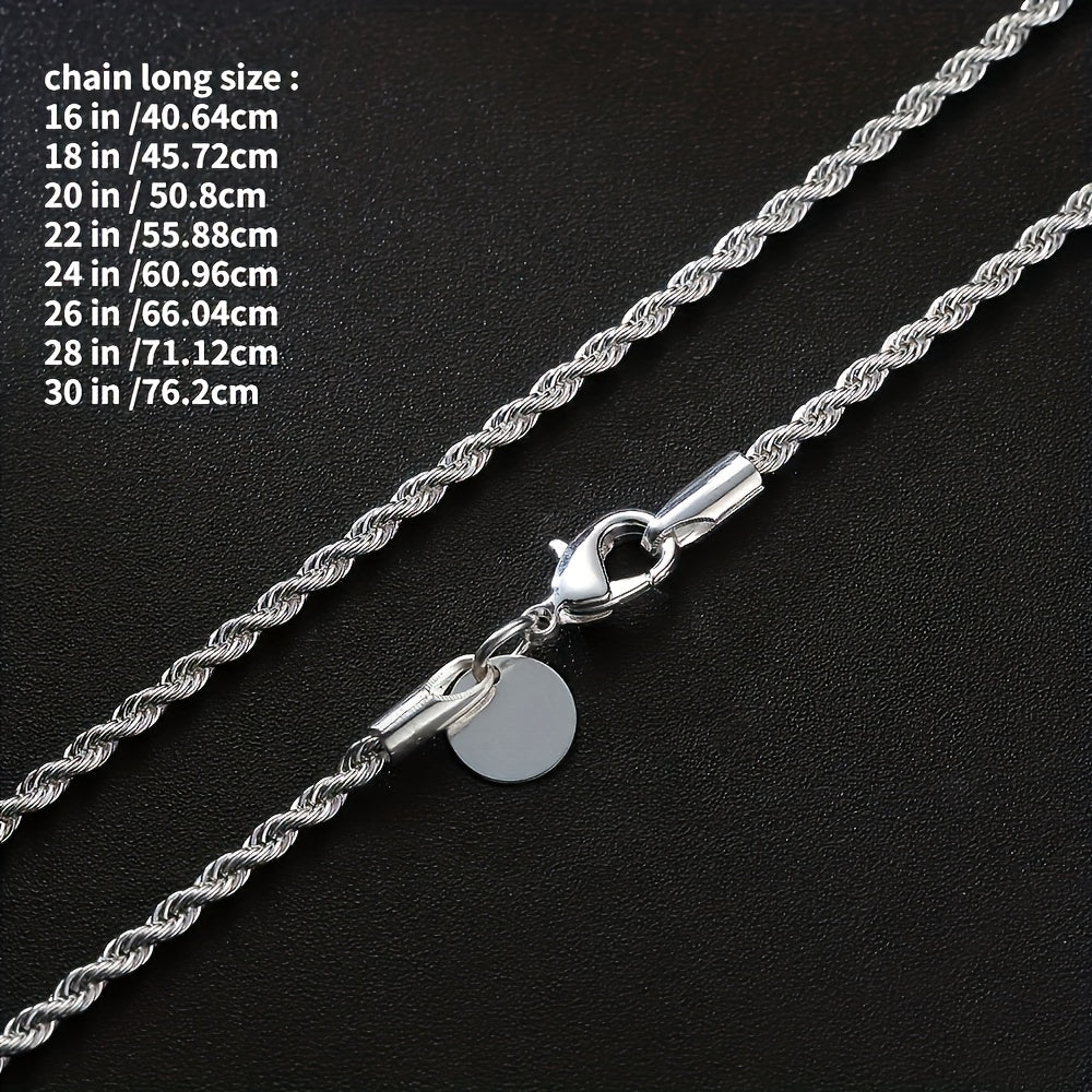 A Stunning Silvery Twisted Rope Chain Necklace - Perfect for Women'S Jewelry, Suitable for Women And Girls, Ideal for Valentine'S Day Gifts, And Great for Weddings And Parties ( Necklace) 16"-30"