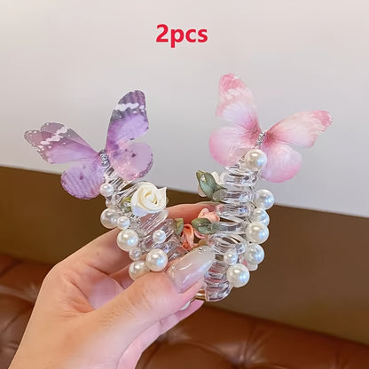 2 AYLHFO Mesh Bow Headbands for Girls with a Cute Round Bead Floral Design, Suitable for Everyday Parties, Versatile for All Seasons, Fun Additions, Durable Plastic Headbands, And Bow Decorations