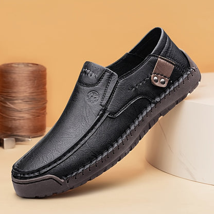 CLOHOO Men'S Handmade Shoes Soft Sole Comfortable Breathable Business Casual Shoes Rubber Sole Durable Sports Casual Shoes Slip On All-Season Office Youth Fashion Shoes
