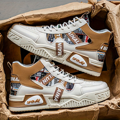 1 Pair Men'S High-Top Motorcycle Boots - All-Season Slip-Resistant PU Cover-like Texture, Lace-Up Ankle Boots with Arch & Cushioned Insole