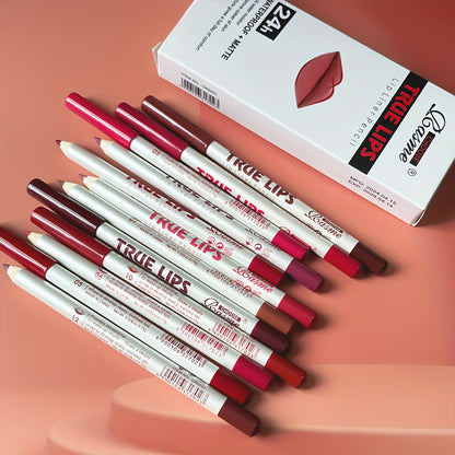 [Matte Lip Liner & Lipstick Set] 12pcs/set Long-Lasting Matte Lip Liner & Lipstick Pencil - Non-Stick Formula, Vibrant Reds & Browns, Sulfate-Free for All Skin Types