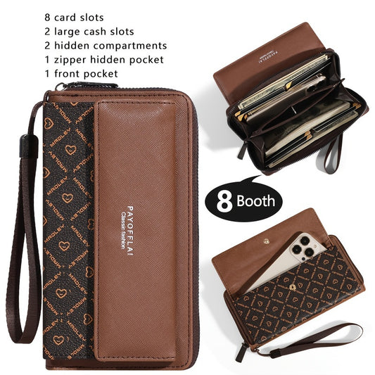 Classic PU Women'S Wallet, Long, Color-Block, Double-Layer Design, Zipper Closure, Zip Pocket, Photo Separation Layer, Nylon Lining, Continental Form Factor, with Positioning Printing for Women