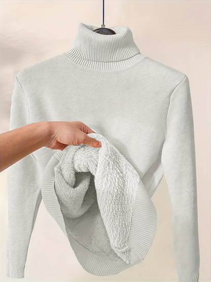 Women's Casual High Neck Turtleneck Sweater - Soft Stretchy Pullover, Solid Color Fall Winter Warmth, Hand Wash/Dry Clean, Comfortable Autumn Wear, Minimalistic Design, Medium Elasticity