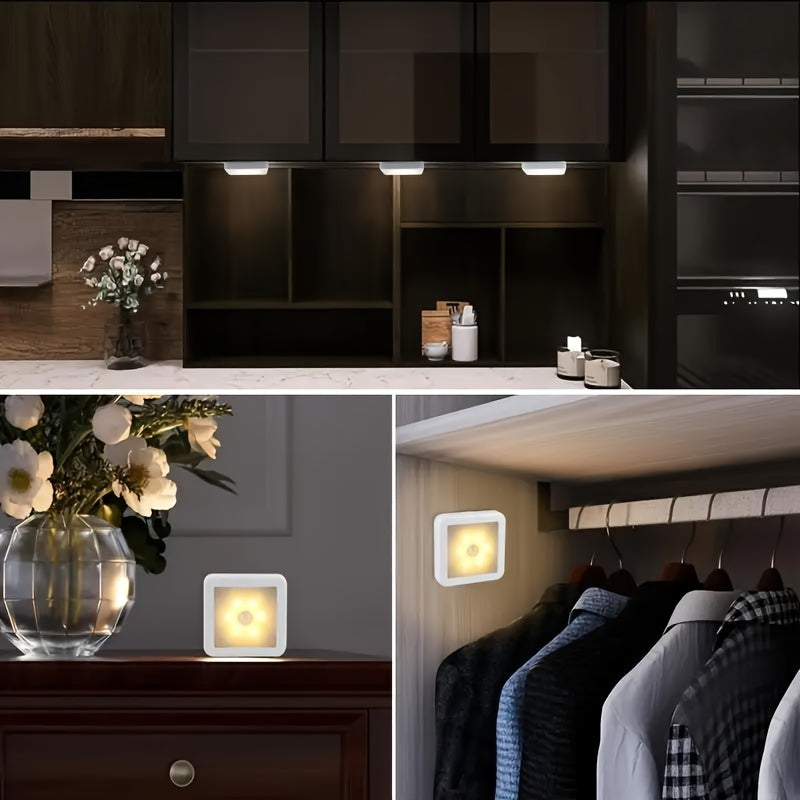 Smart Motion Sensor 6-LED Floor/Ceiling/Wall Light - Wireless, IP44, Auto On/Off, Energy Saving, Plug-and-Play Installation, Modern Square Design. Suitable for Hallways, Stairs, Living Rooms, Bedrooms (Batteries Not Included). Ideal for Home, Garage