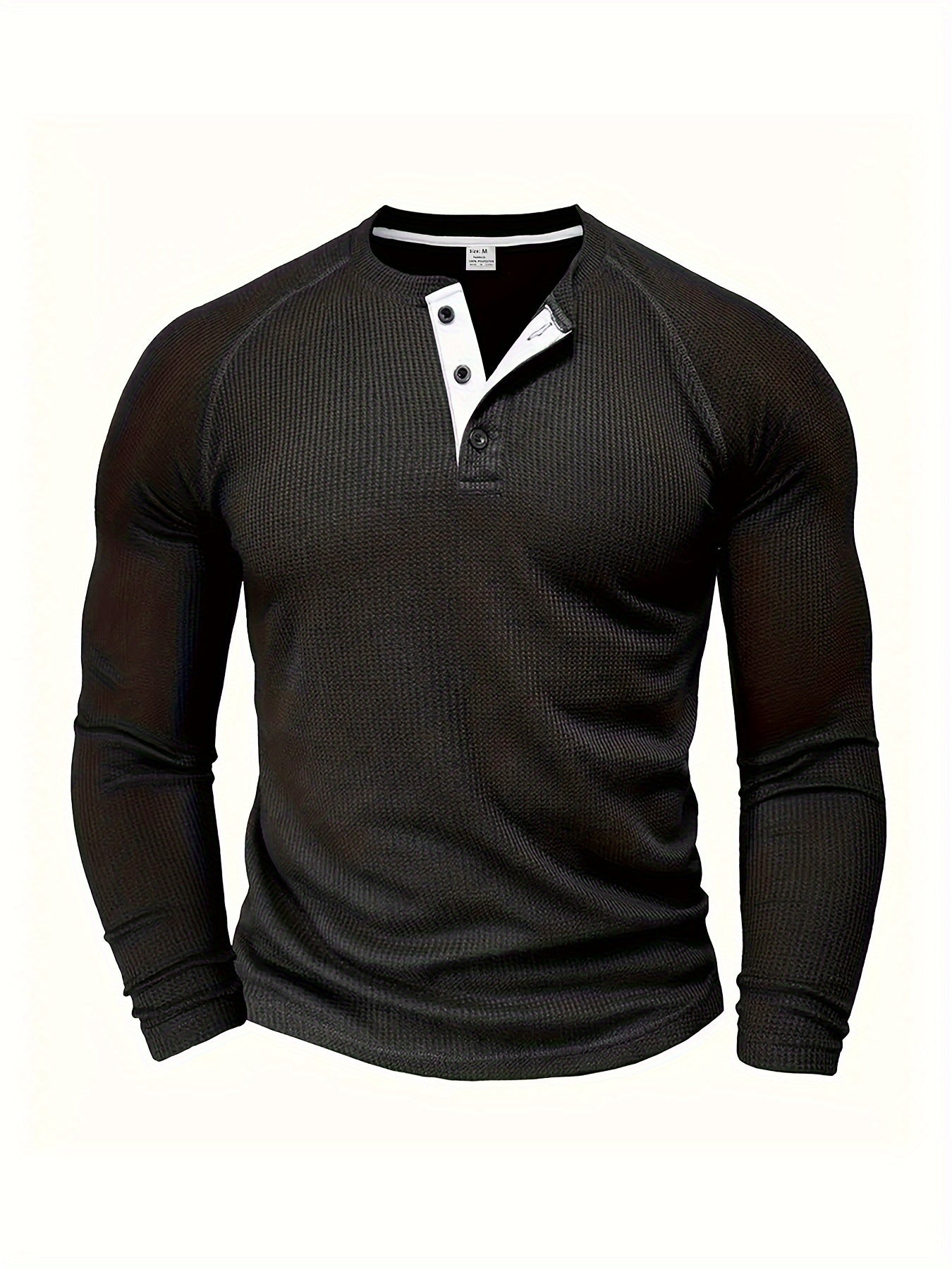 Men'S Long-Sleeve T-Shirt with a Round Neck, Pullover Henley Shirt, Solid Color, Stylish And Versatile Top, Selected by Pearson