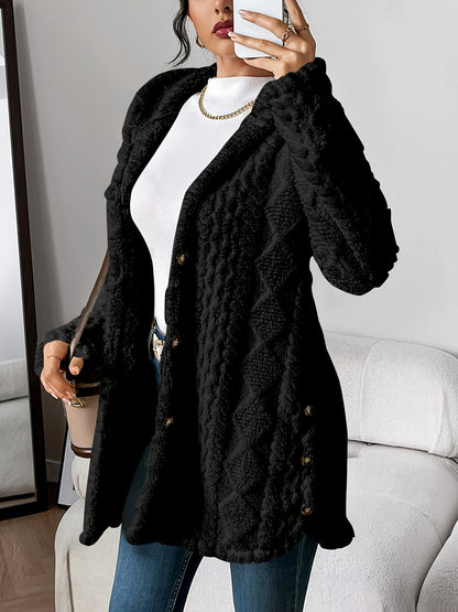 Autumn-Winter Warm Fashion Jacquard Plush Hooded Cardigan Coat