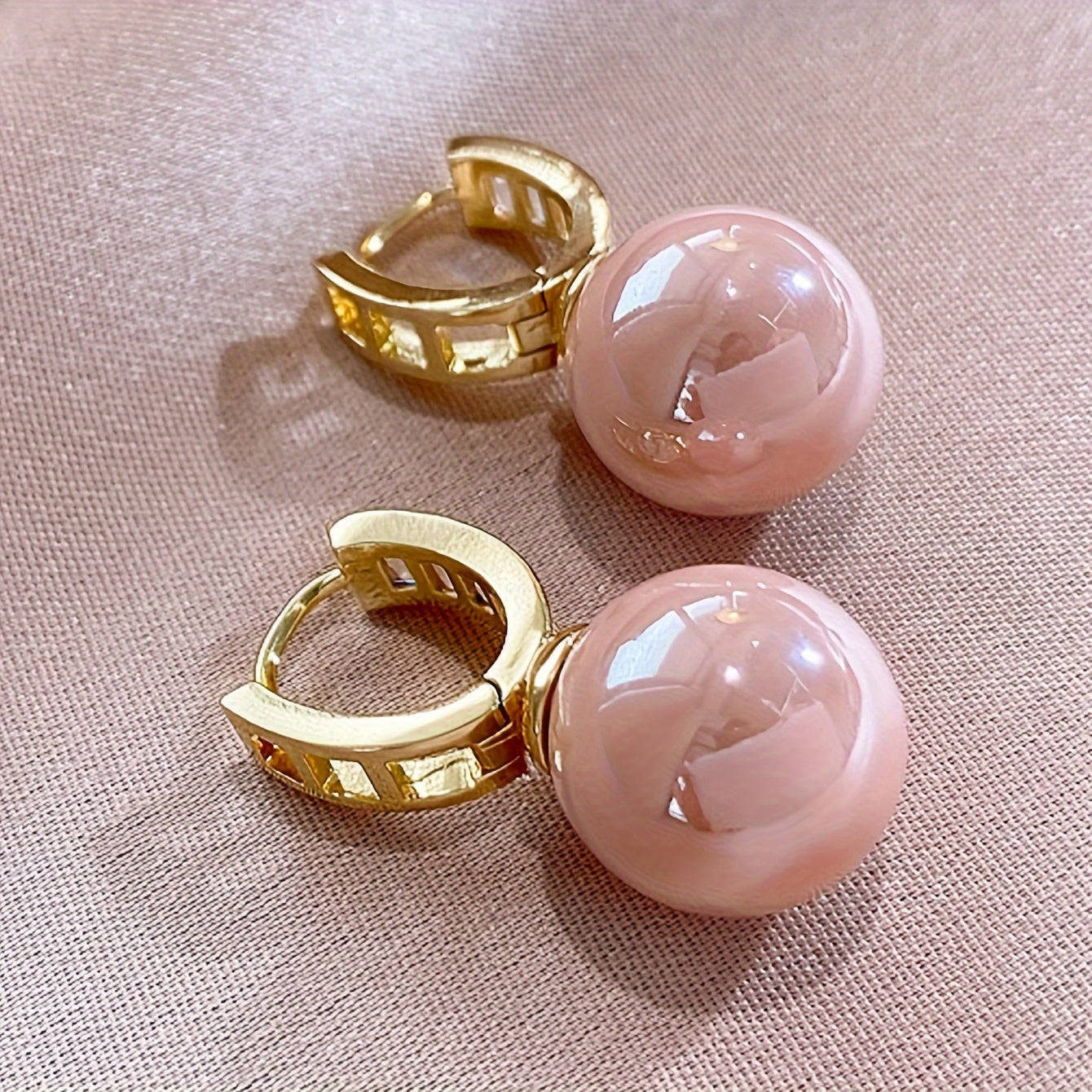 Copper Hoop Earrings with Pink Imitation Pearl Design, Elegant Simple Style for Women, Party Dating Jewelry