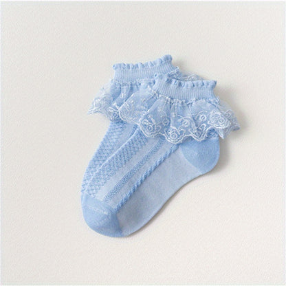 [Mesh Princess Socks] Pair of Youngsters's Lace Socks | Girls' Mesh Princess Short Socks for Spring/Autumn/Summer, White Dance Socks