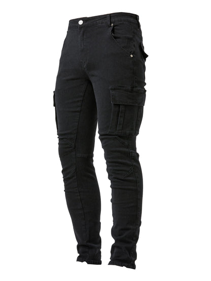 Men'S Slim-Fit Jeans with Multiple Pockets - High-Stretch, Washed, Solid Color, Street Style, All-Season Wear, Casual & Comfortable, Casual Wear | Street Style Jeans | Stretchy Fabric