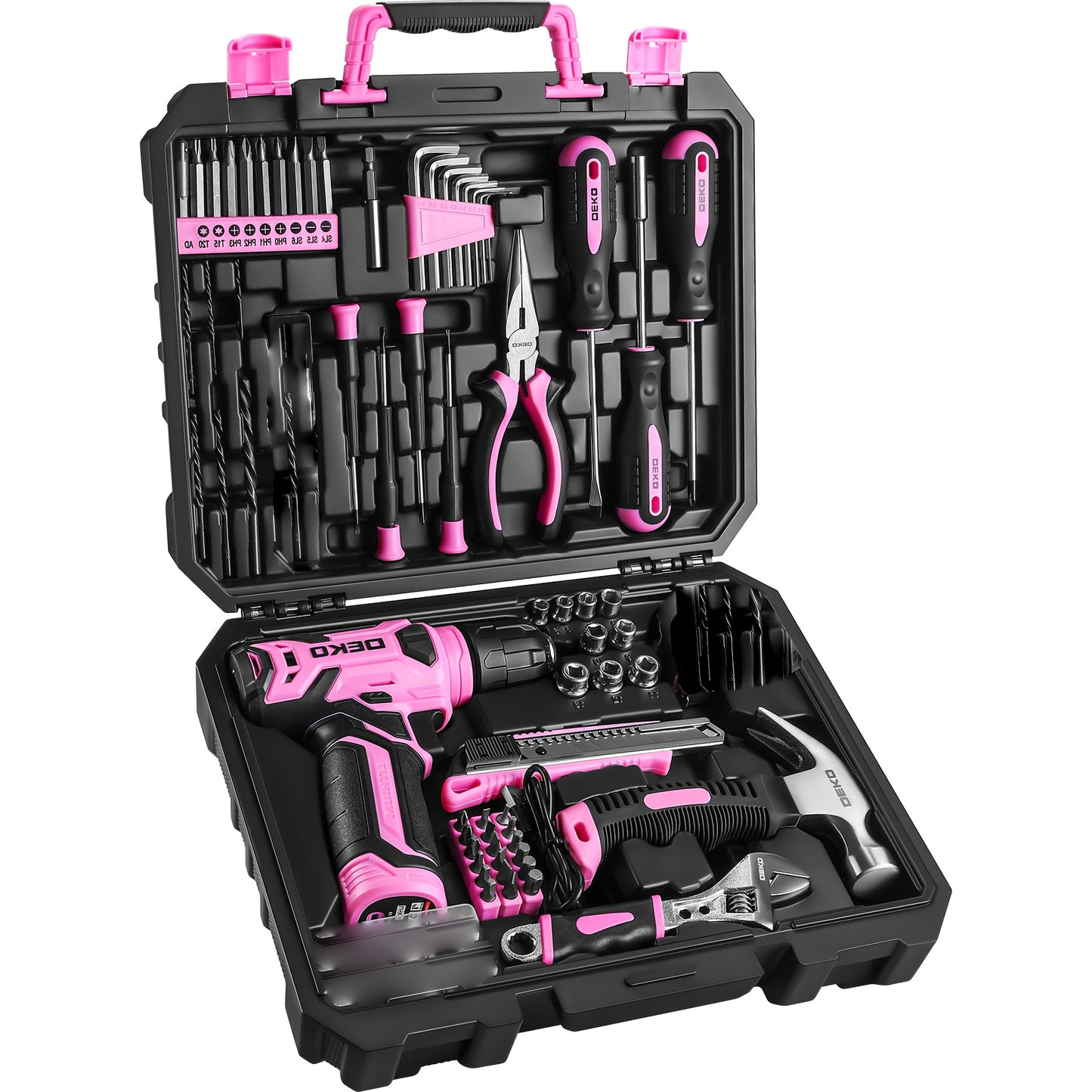 129pcs Power Tool Set | With 8V Cordless Drill/ Driver | Max No-load Speed 800r/min | Portable Multi Toolbox | For Home Projects, Garden, Camping, Office Maintenance And Fall Refurbish | Gifts For Women | Easter Gift