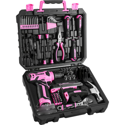 129pcs Power Tool Set | With 8V Cordless Drill/ Driver | Max No-load Speed 800r/min | Portable Multi Toolbox | For Home Projects, Garden, Camping, Office Maintenance And Fall Refurbish | Gifts For Women | Easter Gift