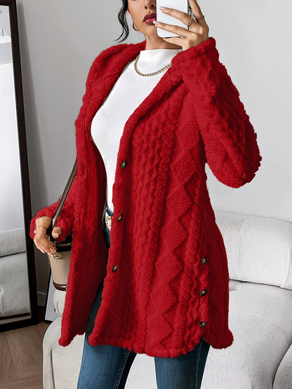 Autumn-Winter Warm Fashion Jacquard Plush Hooded Cardigan Coat