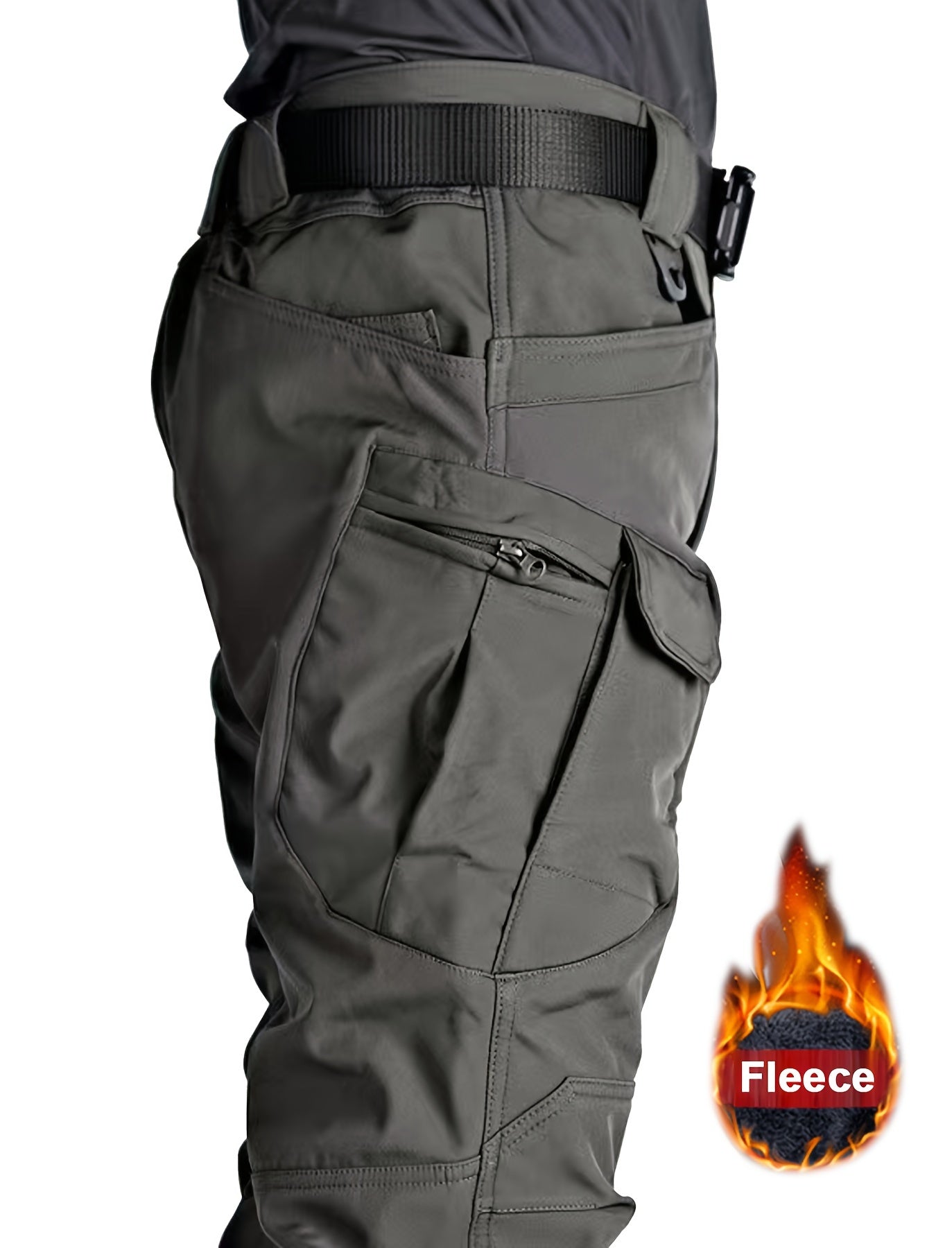 [Thermal Tactical Pants] Men's Heavy-Duty Thermal Tactical Pants with Multi-Pocket Design - Winter Warmth, Solid Color Pants for Outdoor, & Cold Weather - Hand Washable (No Belt Required) - Compatible with Tactical Gear & Everyday Use