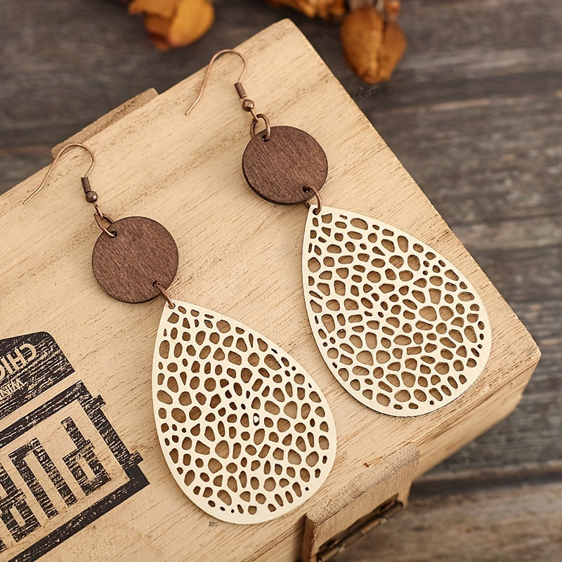 Vintage Style Hollow-Out PU Leather Drop Earrings, Iron Post, Non-Feather, for Daily Wear & Gifting, Versatile Jewelry | Vintage Earrings | Iron Ear Hooks, Novelty Earrings