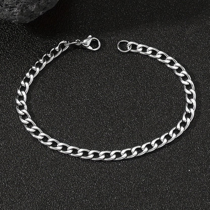 [Popular Chain Bracelet] 1pc Men's Stainless Steel Minimalist Silvery Chain Bracelet | Hip Hop Punk Style Fashionable Popular Jewelry Gift Party