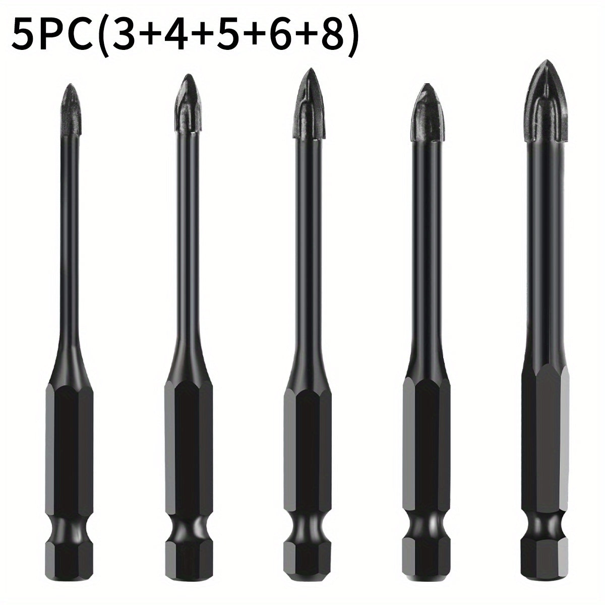 5pcs High-efficiency  Drilling Tool, Hexagonal Shank Cross Reaming Triangular Drill Bit, Glass Ceramic Woodworking Electric Tool, Hard Alloy Rust Proof Accessory, Cross Spear Head Drill Bit 3/4/5/6/8mm