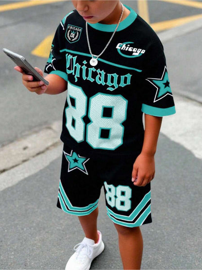 2pcs Short-sleeve Shirt and Shorts Set | Printed Sportswear, Breathable and Quick-drying, Suitable for Boys and Girls, Casual Style, Perfect for Outdoor, Street, and School Wear, Perfect for Outdoor