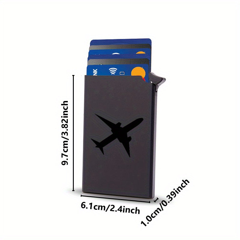 1pc a Sleek Aluminum Business Card Holder Designed for Men, Featuring RFID Protection, a Pop-Up Wallet with a Stylish Airplane Design, And a Secure Aluminum Credit Card Case in Black