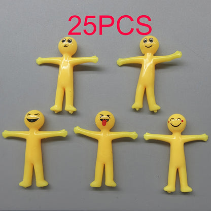 25 Creative Pull Toys - Stretchable Yellow Figures for Kids - Christmas Toys That Fold Into Semi-Soft, Ventilated Dolls
