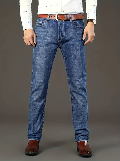[Classic Jeans] Comfortable Classic Men's Solid Color Jeans | Regular Fit Straight Leg Pants for Casual & Business Wear, All-Season Versatile Trousers, Business Casual Attire