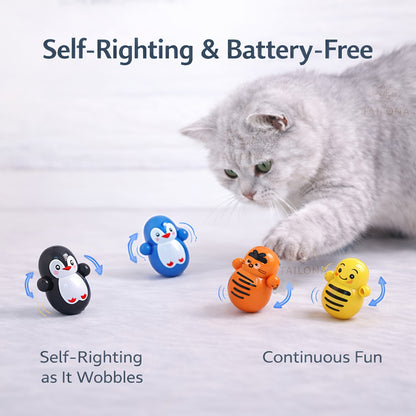 5pcs Cat Wobble Toys for Indoor Cats, Self-Righting Rolling Cat Toys, No Battery Required, Random Styles, Lightweight Plastic Cat Enrichment Toys Tailona