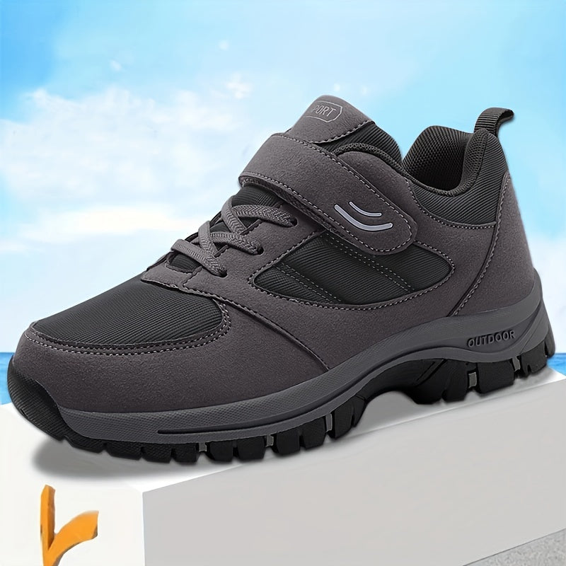Comfy Soft Sole Men's Breathable Casual Shoes With Hook And Loop Fastener For Outdoor Jogging, Spring And Summer