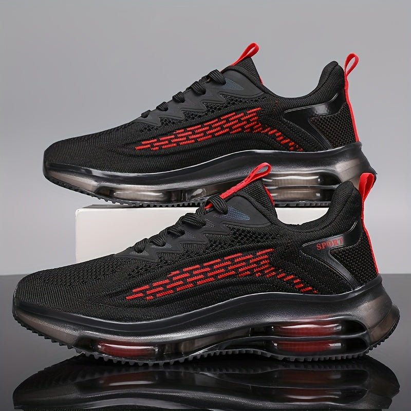 Men'S Lightweight Air-Cushioned Running Footwear - Trendy Black Sports Sneakers Featuring Shock Absorption, Slip-Resistant Sole, And Sturdy Build for All-Day Comfort, Ideal for Outdoor Workouts, Fitness Activities, And Long-Distance Running