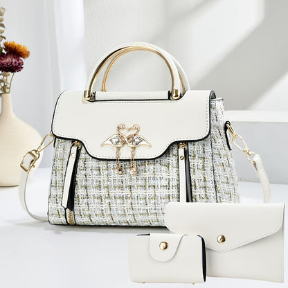 New Stylish Three-Piece Set Bag with Trendy Prints for Women, Casual Handbag