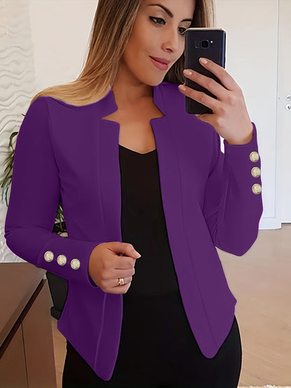 Women'S Casual Long Sleeve Blazer - Solid Color Button-Up Front, Loose Fit, Long Sleeve, Fall/Winter Office & Workwear, Casual Blazer for Women, Office Blazer
