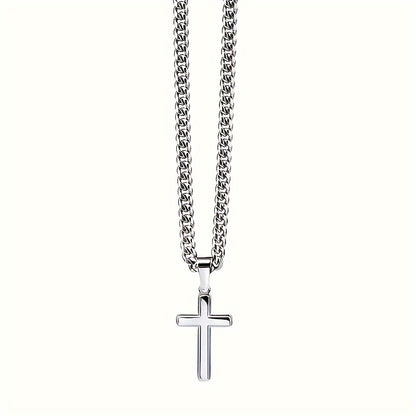 1pc "To My Son" Cross Pendant Necklace, Stainless Steel Cuban Chain Jewelry, Birthday Gift Valentine's Day Gift, Christmas Gift, With Card And Gift Box Packaging