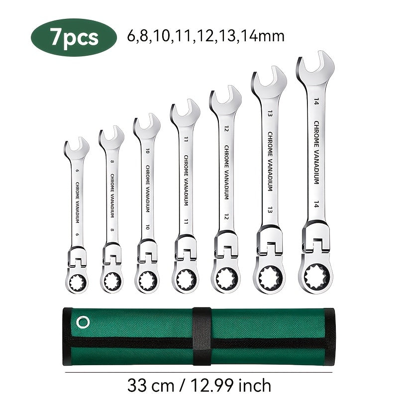 14pcs/7pcs/4pcs Adjustable Head Ratchet Wrench Set | Mirror Chrome Plated Square Drive Quick Ratchet Full Set, Home Auto Repair Tools, Hardware Tools, Ideal Gift for Husband or Father - DAZOSHO