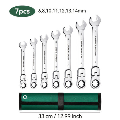 14pcs/7pcs/4pcs Adjustable Head Ratchet Wrench Set | Mirror Chrome Plated Square Drive Quick Ratchet Full Set, Home Auto Repair Tools, Hardware Tools, Ideal Gift for Husband or Father - DAZOSHO