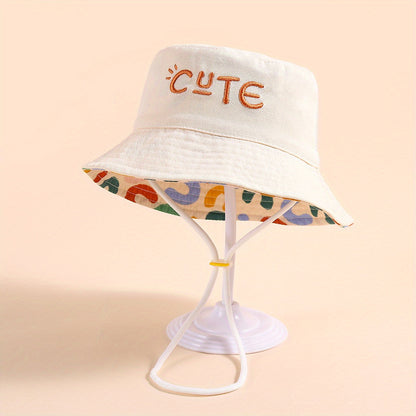 [Cute Fisherman Hat] Breathable Cute Letter Embroidery Fisherman Hat | Wide Brim Sun Protection Bucket Hat For Outdoor Traveling Beach Party - Boys And Girls Teen Accessories
