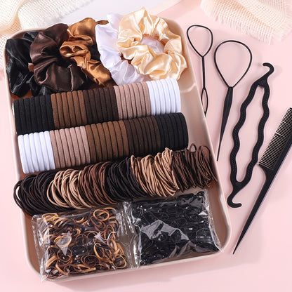 1109pcs Women'S Dark Hair Accessory Set, Elastic Hair Bands, Seamless Ponytail Headbands, Simple Style Hair Bands, Disposable Rubber Bands, No Box, for Daily & Casual Wear, All-Season, Solid Color, Woven, Miss, Valentine'S Day, Mardi Gras Day, Easter, for