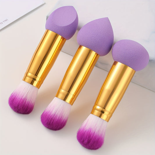 [Double-ended Purple] Set Of 1/3 Double-ended Purple Makeup Sponge + Makeup Brush