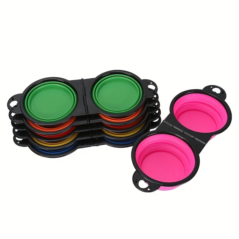 Portable Pet Folding Bowl, Outdoor Dog Double Bowl for Water and Food Sharing, TPE, Hangable With Climbing Bucket, Telescopic, Suitable for Travel Camping Outdoor Walks, Cat Bowl Pet Dog Food Basin