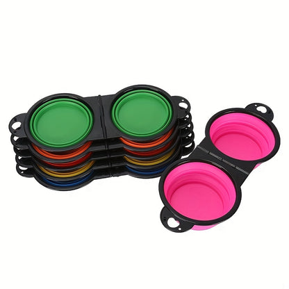 Portable Pet Folding Bowl, Outdoor Dog Double Bowl for Water and Food Sharing, TPE, Hangable With Climbing Bucket, Telescopic, Suitable for Travel Camping Outdoor Walks, Cat Bowl Pet Dog Food Basin